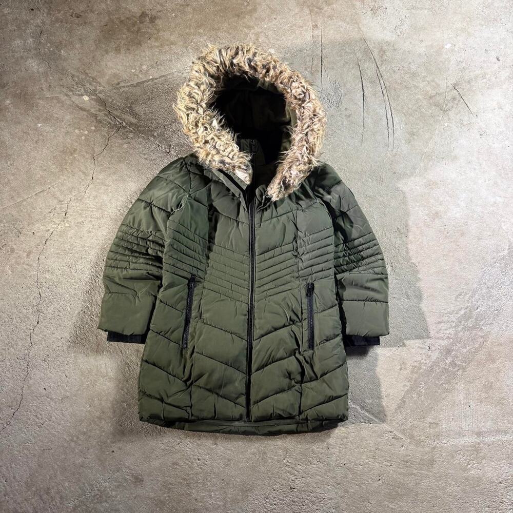 Olive Diesel Faux Fur Hooded Rain Jacket